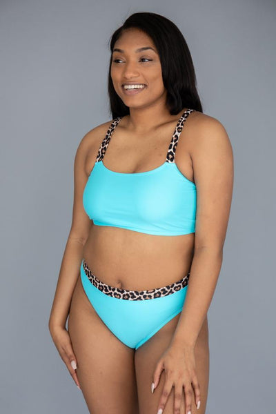 Goddess Glow Leopard Print Blue Bikini Top