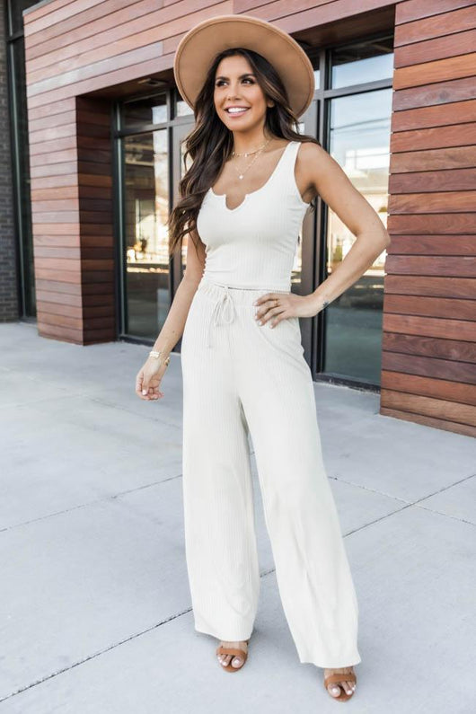 Different Opinions Ribbed Taupe Pants