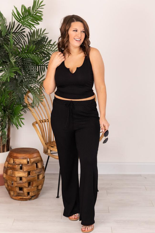 Different Opinions Ribbed Black Pants