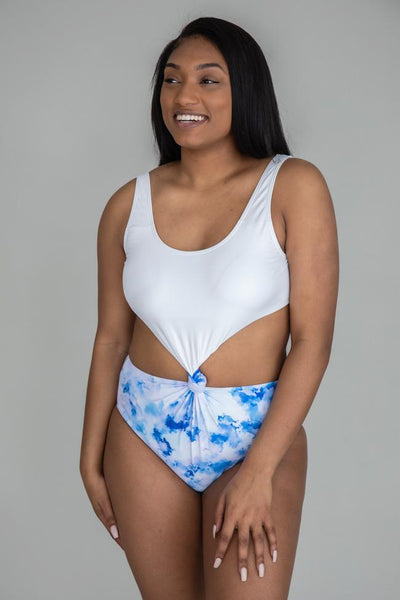 Sunrise And Shine Blue Tie Dye One Piece Colorblock Swimsuit FINAL SALE