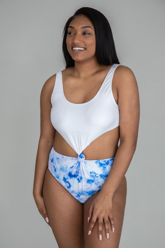 Sunrise And Shine Blue Tie Dye One Piece Colorblock Swimsuit FINAL SALE