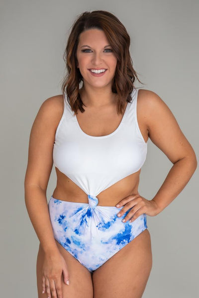 Sunrise And Shine Blue Tie Dye One Piece Colorblock Swimsuit FINAL SALE