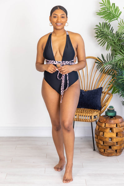 Sunset Afterglow Black Wrap One Piece Swimsuit
