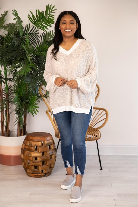 So Wonderful To Me Taupe Pullover