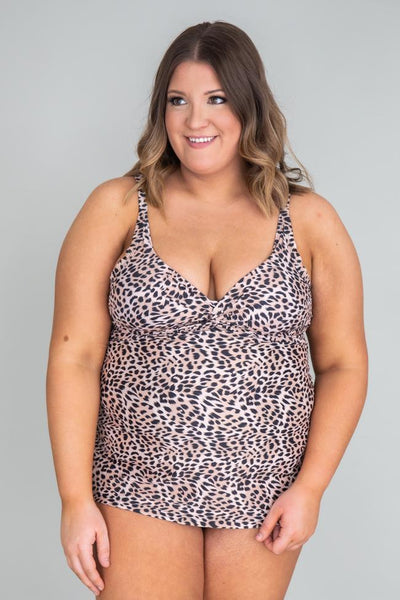 Crashing Into Waves Animal Print Tankini Bikini Top