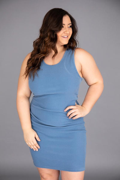 Magical at Midnight Midi Blue Ribbed Tank Dress