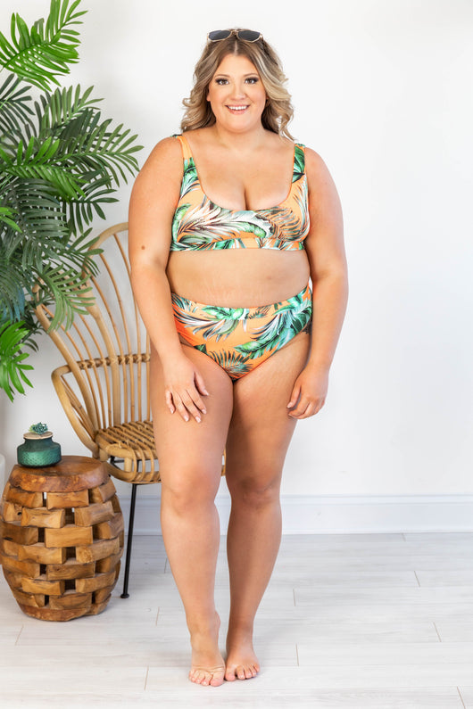 Island Resort Tropical Orange Ribbed Bikini Bottoms