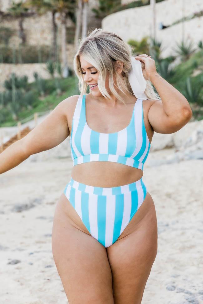 Queen Of The Cove Blue Striped Bikini Top FINAL SALE