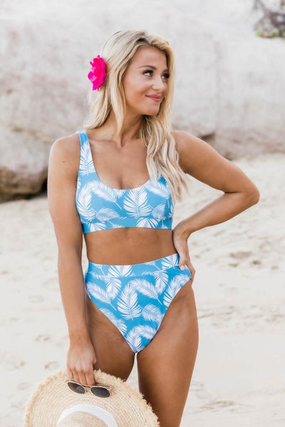 Seaside Escape Blue Leaf Bikini Bottoms