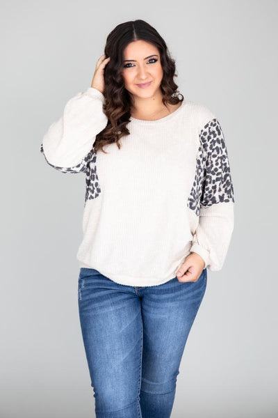 Continue A Dream Animal Print Oatmeal Blouse