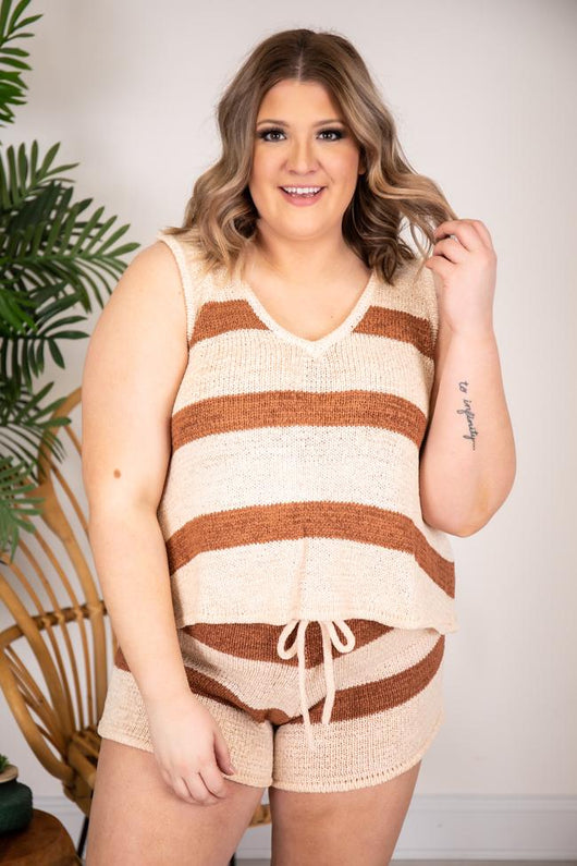 Wonder Often Striped Brown Shorts