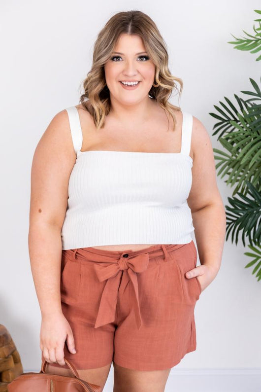Fine And Dandy Cropped Ribbed Ivory Tank