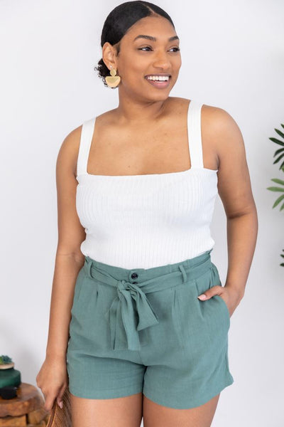 Fine And Dandy Cropped Ribbed Ivory Tank