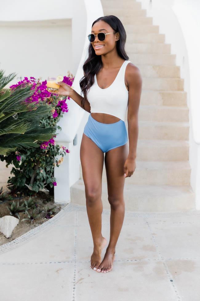 Tidal Waves Cutout Blue Ribbed One Piece Swimsuit