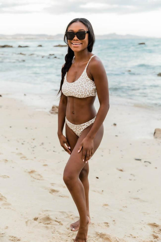 Tropic Sunbeams Leopard Print Taupe Bikini Bottoms FINAL SALE