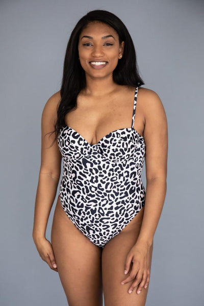 CAITLIN COVINGTON X PINK LILY Playa del Carmen Underwire Leopard Print Cream One Piece Swimsuit