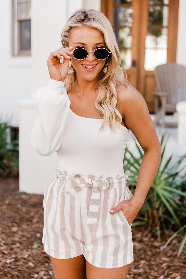 A Matter Of Time Striped Taupe Shorts
