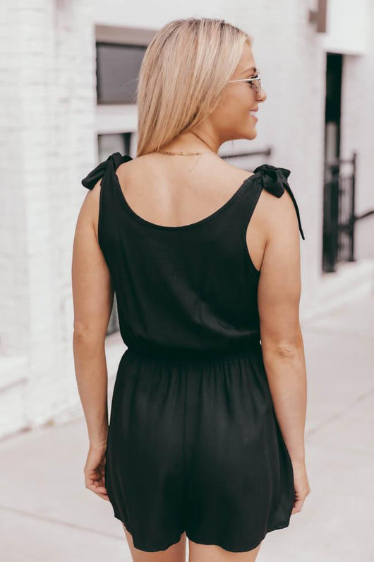 Saturday Afternoon Black Tie Strap Button Romper