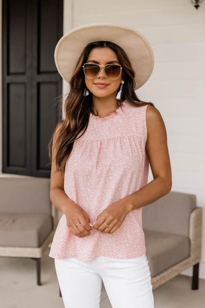 Memorize Yesterday High Neck Spotted Pink Tank