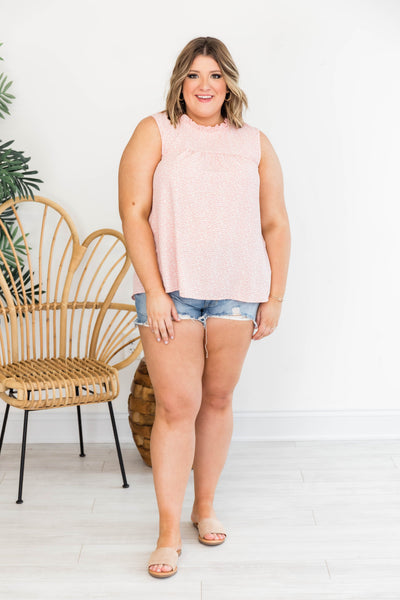 Memorize Yesterday High Neck Spotted Pink Tank