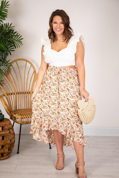 CAITLIN COVINGTON X PINK LILY The Milan Ruffle Sleeve Cropped White Blouse