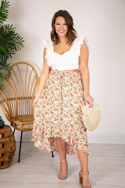 CAITLIN COVINGTON X PINK LILY The Milan Ruffle Sleeve Cropped White Blouse