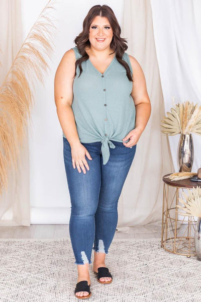 Iconic Statement Sage Waffle Knit Tank
