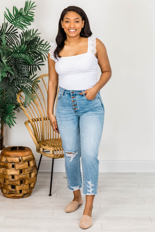 Lucy Distressed Girlfriend Medium Wash Jeans
