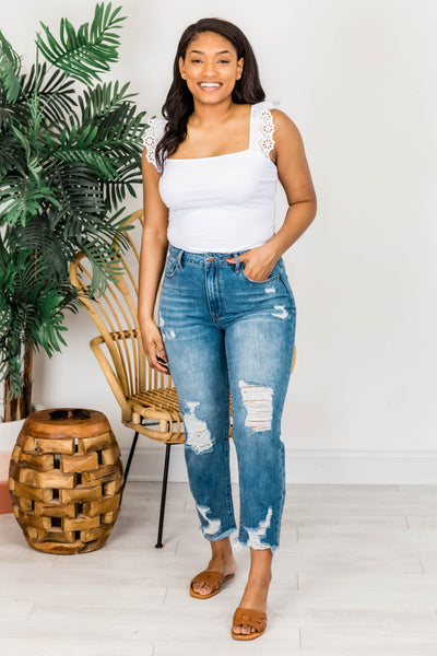 Priscilla Distressed Girlfriend Medium Wash Jeans