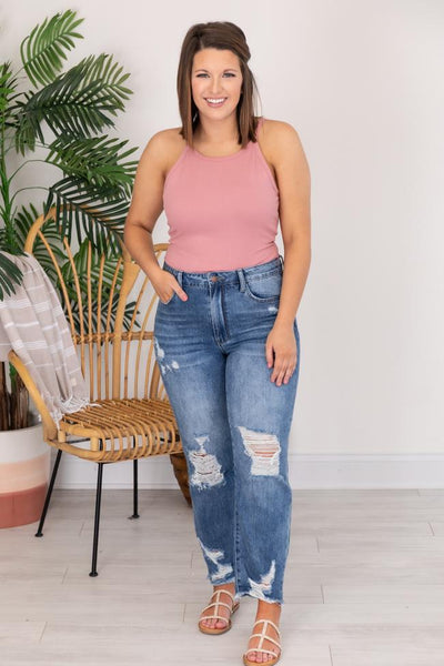 Priscilla Distressed Girlfriend Medium Wash Jeans