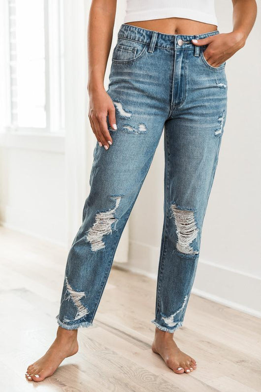 Priscilla Distressed Girlfriend Medium Wash Jeans