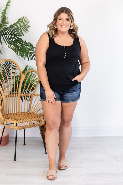 Never A Shadow Of Doubt Henley Black Tank