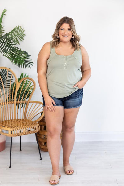 Never A Shadow Of Doubt Henley Sage Tank