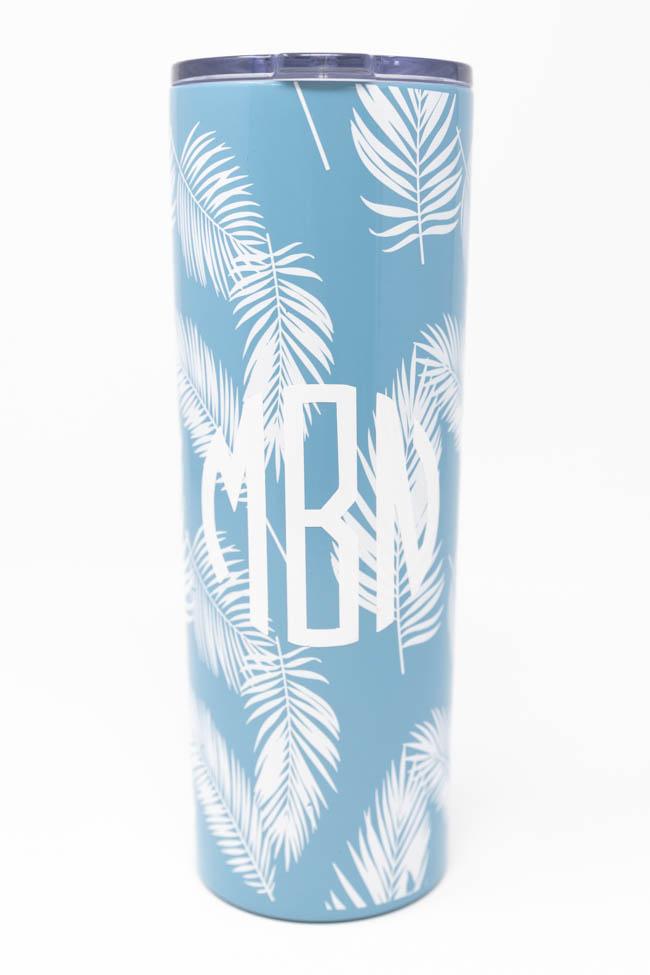 Surfside Diva 20oz Monogram Blue Leaf Skinny Tumbler