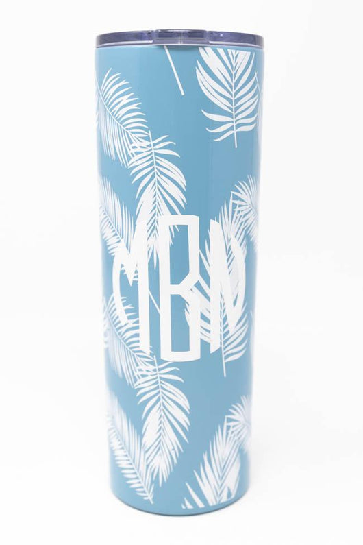 Surfside Diva 20oz Monogram Blue Leaf Skinny Tumbler