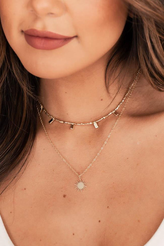 Sun Shining Rays Layered Sunburst Necklace