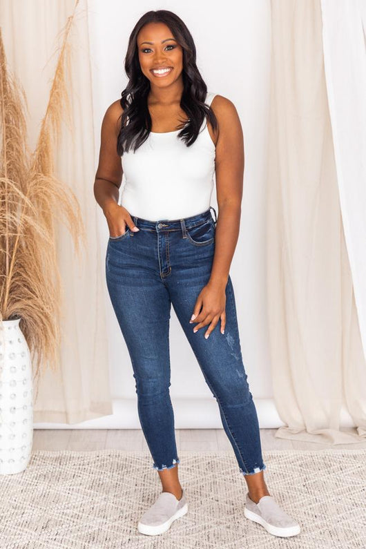 Jolie Distressed Hem Dark Wash Jeans