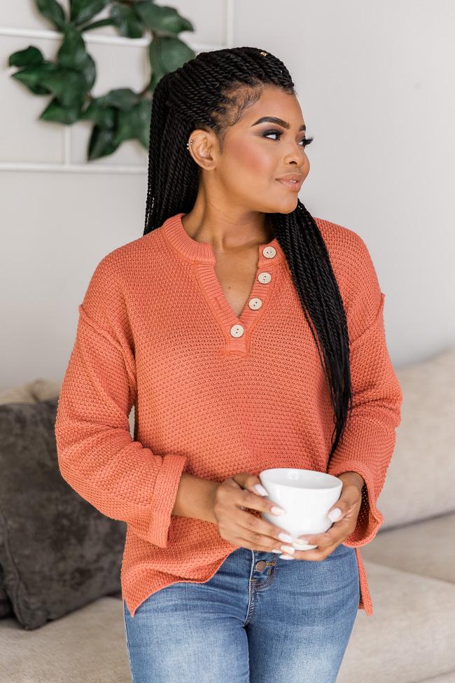 Passionate Soul Henley Terracotta Sweater