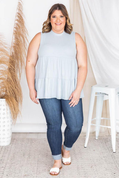 Good Surprises Blue Ribbed Tiered Tank
