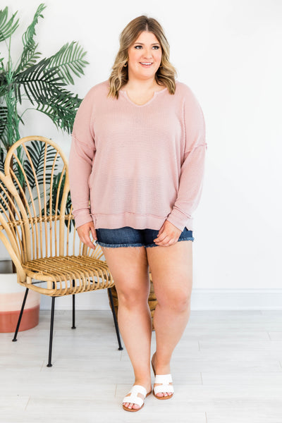 My Own Reality Long Sleeve V-Neck Pink Blouse