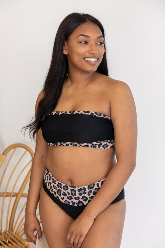 Seaside Sand Dunes Leopard Print Black Bikini Top