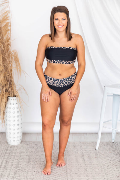 Seaside Sand Dunes Leopard Print Black Bikini Bottoms