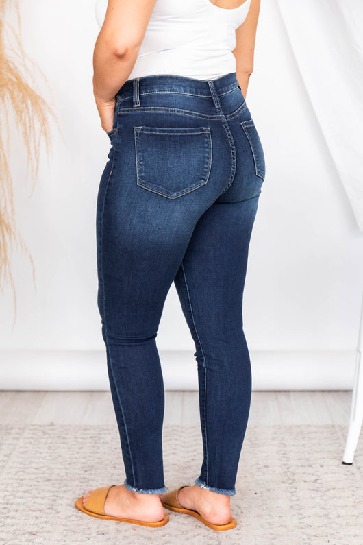 Alex Raw Hem Dark Wash Skinny Jeans