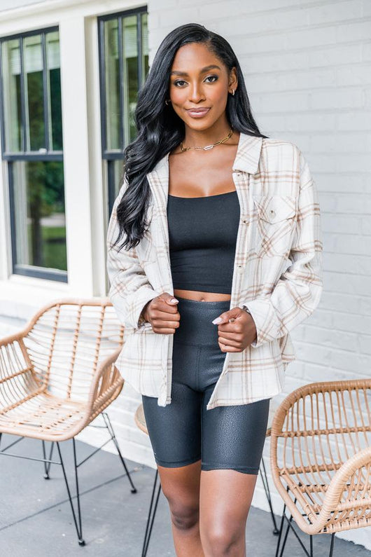 Hidden Shadows Cream/Tan Plaid Shacket