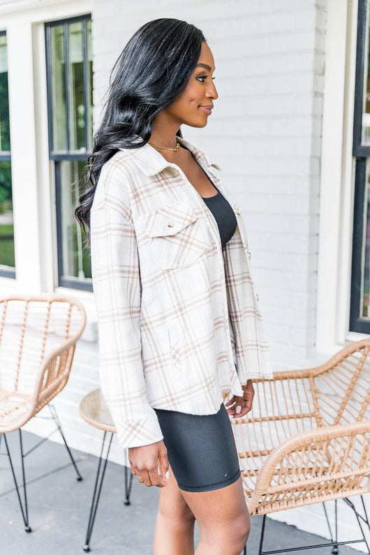 Hidden Shadows Cream/Tan Plaid Shacket