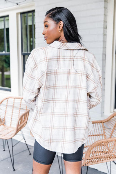 Hidden Shadows Cream/Tan Plaid Shacket