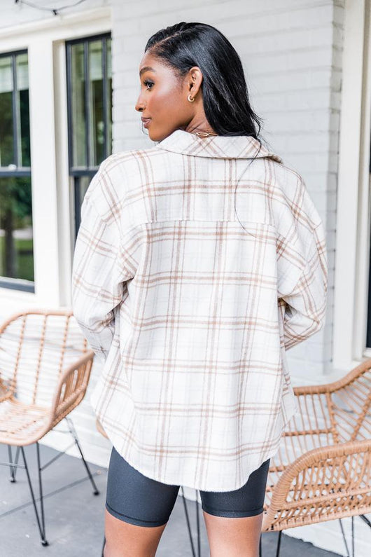 Hidden Shadows Cream/Tan Plaid Shacket