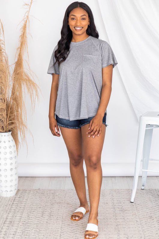 Lively Spirit Grey Scoopneck Pocket Tee