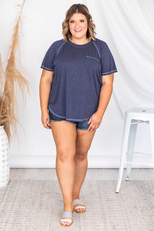 Lively Spirit Navy Scoopneck Pocket Tee