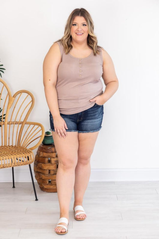 Grand Appreciation Beige Ribbed Henley Tank